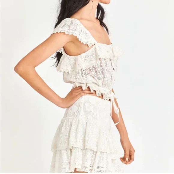 LoveShackFancy White Lace Ruffle skirt - Picture 3 of 9